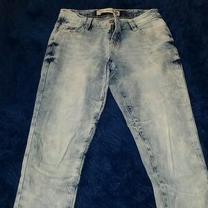 Acid Wash Denim Fitted Pants